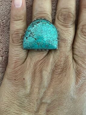 Huge Turquoise Statement Dome Ring - 925 Silver Women's  FineJewelry sz. 10